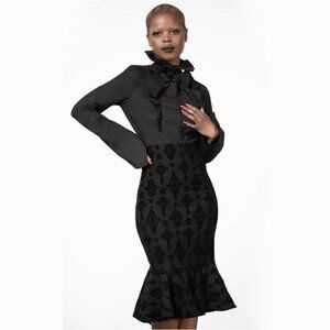 Killstar ✦ Flocked Midi Skirt ✦ Candence Gothic Fishtail Baroque Stretch Black S